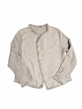 NIC+ZOE Speckled Cream Open Knit Fringe Cardigan
